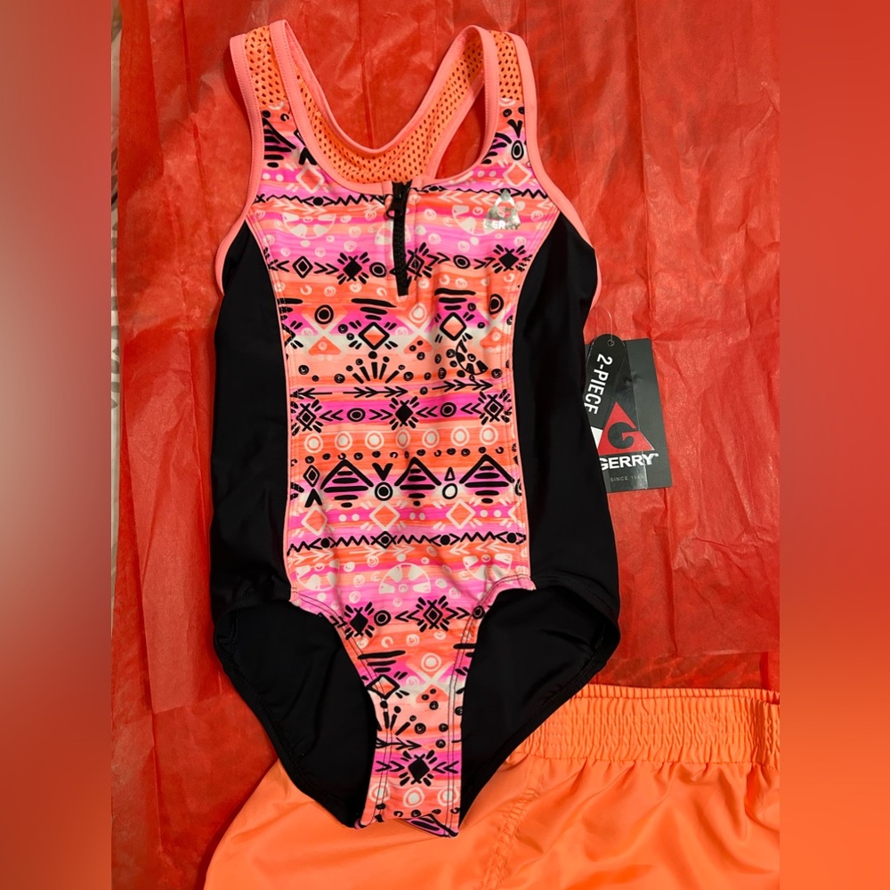 NWT Girls 1 Piece Swimsuit with Shorts - Size Small